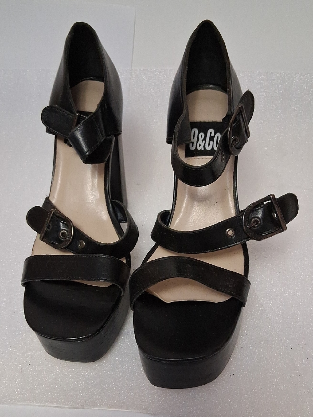 Black Leather Platform Sandals with Triple Buckle Straps